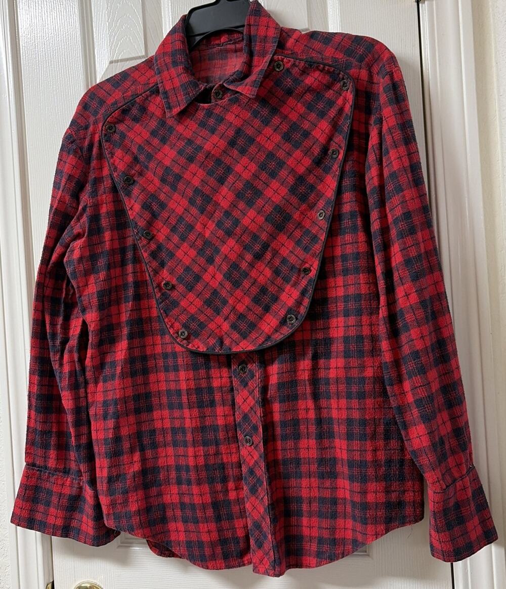 Hand Made Calvary Double Breasted Shirt Red & Black Checkered 1980
